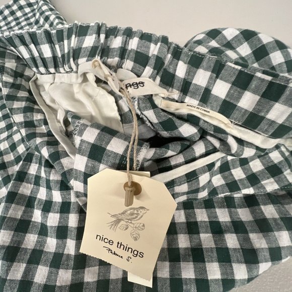 NEW 44 US 10-12 Free People Nice Things Vichy Checks Green Linen Pants Gingham - Picture 5 of 6